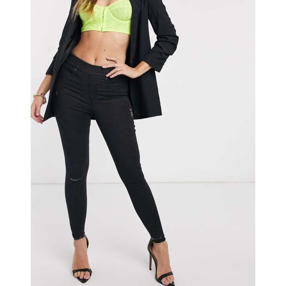 Spanx Distressed Ankle Skinny Jeans Black Large High Rise Comfort Jegging Basic